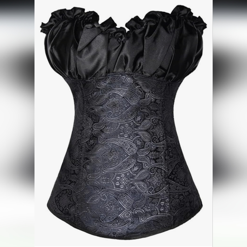 Elegant Black Satin Corset Bustier Bodyshaper Body Cincher Top.  Size 5XL.